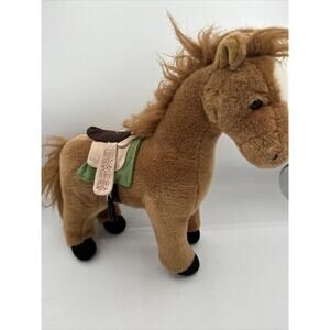 Aurora Plush Horse Stuffed Toy Animal Brown Green Saddle Standing
